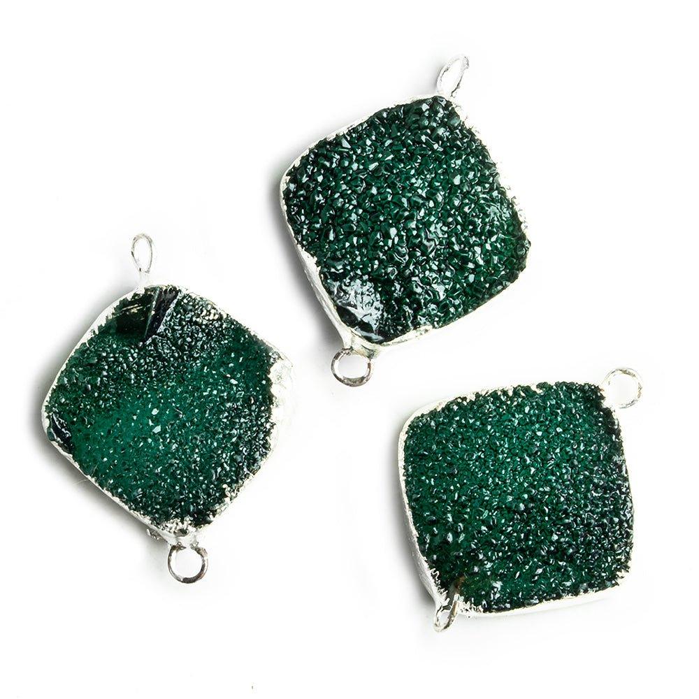 18mm Silver Leafed Green Drusy Square Corner Connector 1 bead - The Bead Traders