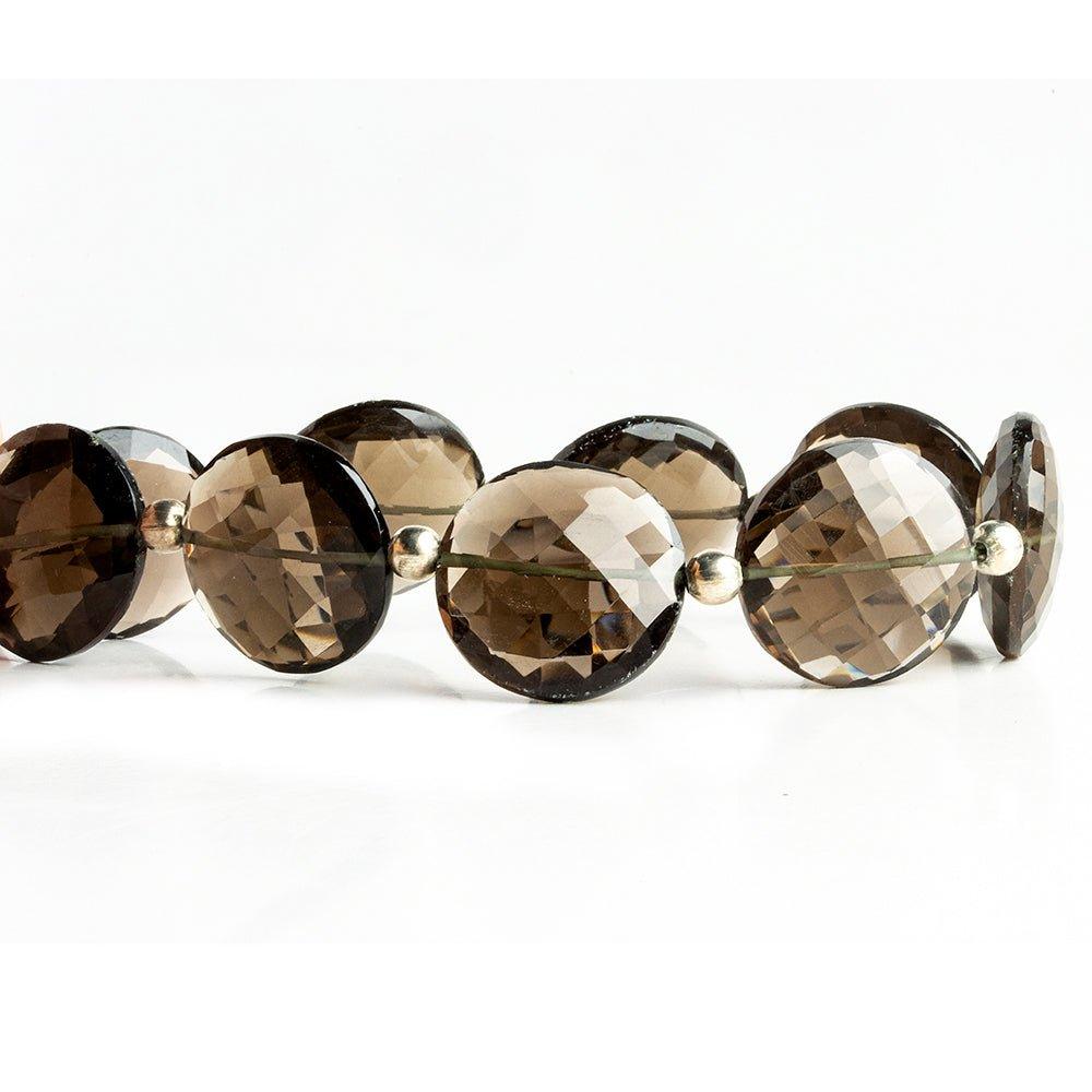 18mm Smoky Quartz Faceted Coin Beads 7 inch 9 pieces - The Bead Traders