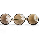18mm Smoky Quartz Faceted Coin Beads 7 inch 9 pieces - The Bead Traders