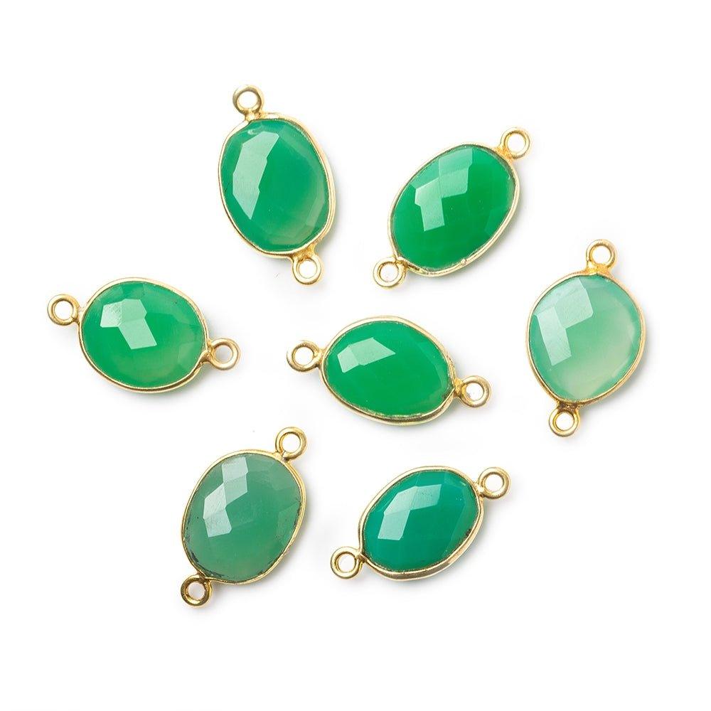 18x10mm Vermeil Bezeled Apple Green Chalcedony Connector Set of 6 focal beads - The Bead Traders