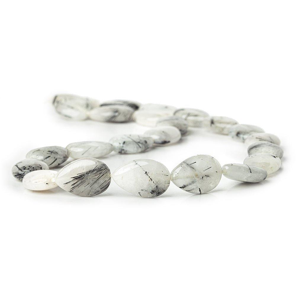 18x12mm Black Tourmalinated Milky Quartz Plain Pear Beads 15 inch 23 pieces - The Bead Traders
