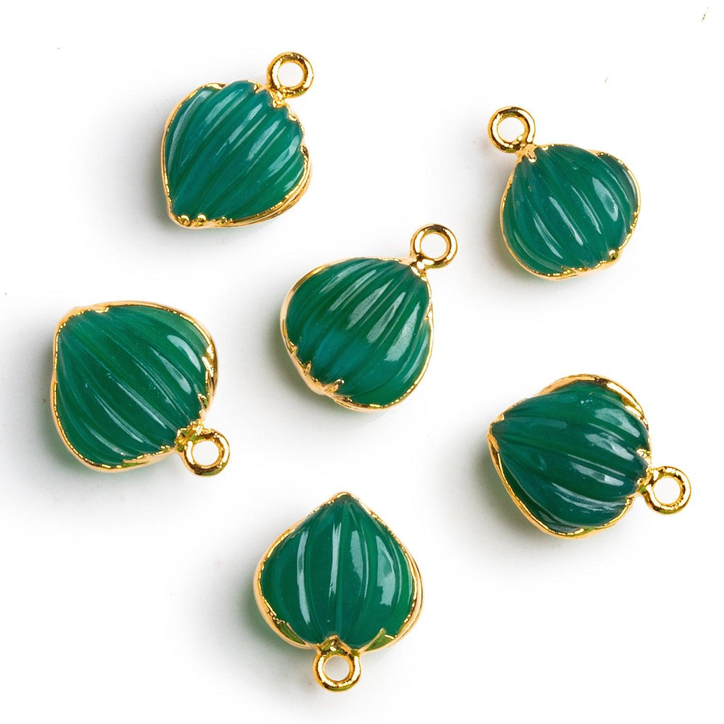 18x13mm Gold Leafed Green Onyx Carved Heart 1 Bead - The Bead Traders