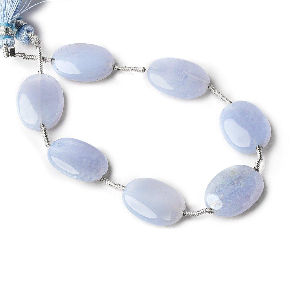 18x13mm Periwinkle Blue Chalcedony straight drilled plain ovals 8 inch 7 beads - The Bead Traders
