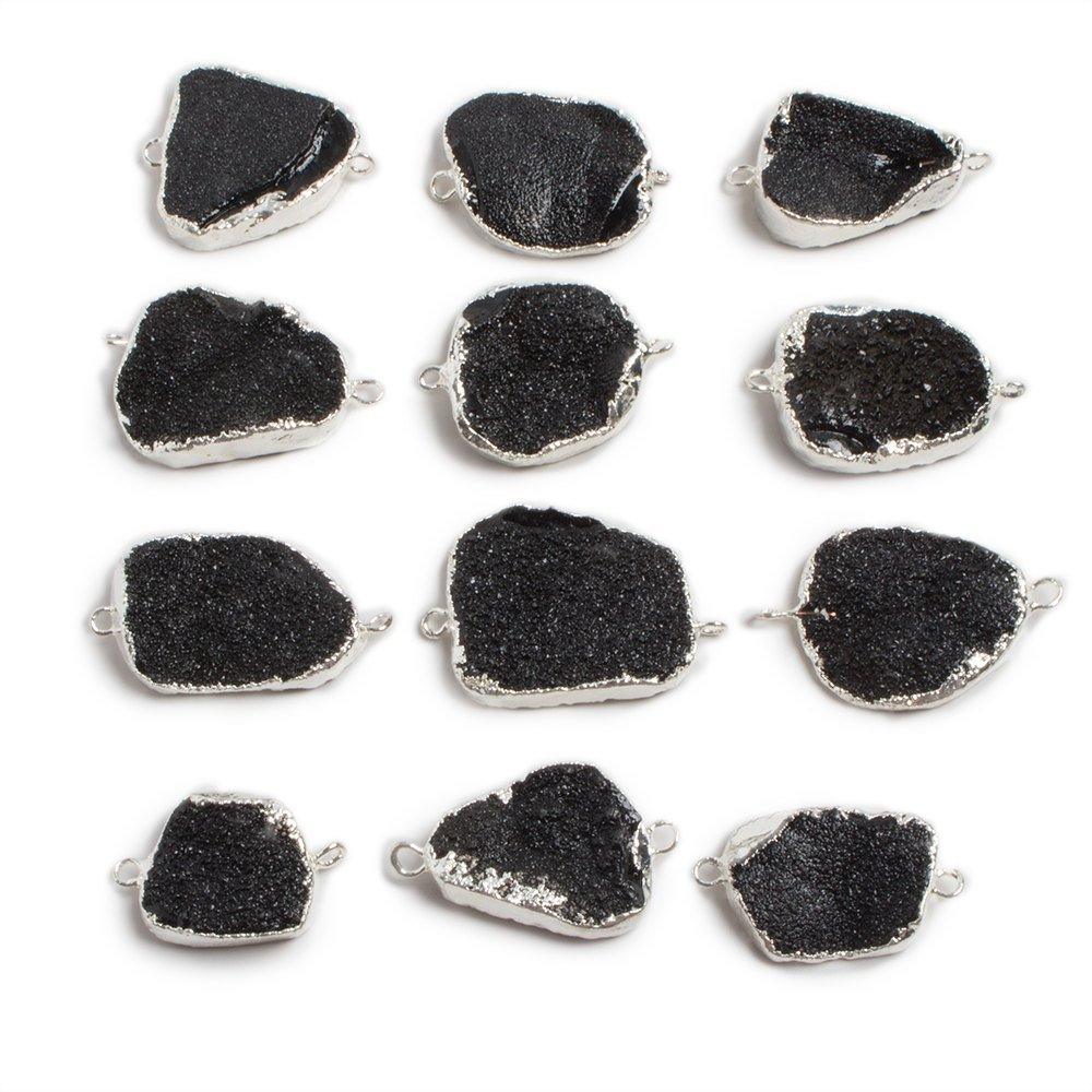 18x15-25x20mm Silver edged Black Free Form Drusy Connector 1 focal bead - The Bead Traders