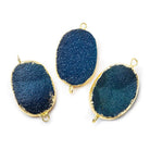 18x25mm Gold Leafed Blue Drusy Oval Connector Focal 1 bead - The Bead Traders