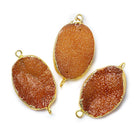 18x25mm Gold Leafed Caramel Brown Drusy Oval Connector Focal 1 bead - The Bead Traders