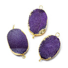 18x25mm Gold Leafed Grape Purple Drusy Oval Connector Focal 1 bead - The Bead Traders