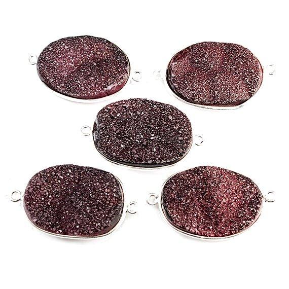 18x25mm Silver Bezeled Berry Purple Drusy Oval Connector Focal 1 bead - The Bead Traders