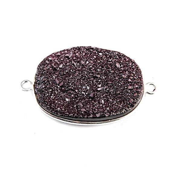 18x25mm Silver Bezeled Berry Purple Drusy Oval Connector Focal 1 bead - The Bead Traders