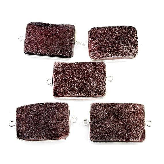 18x25mm Silver Bezeled Berry Purple Drusy Rectangle Connector Focal 1 bead - The Bead Traders