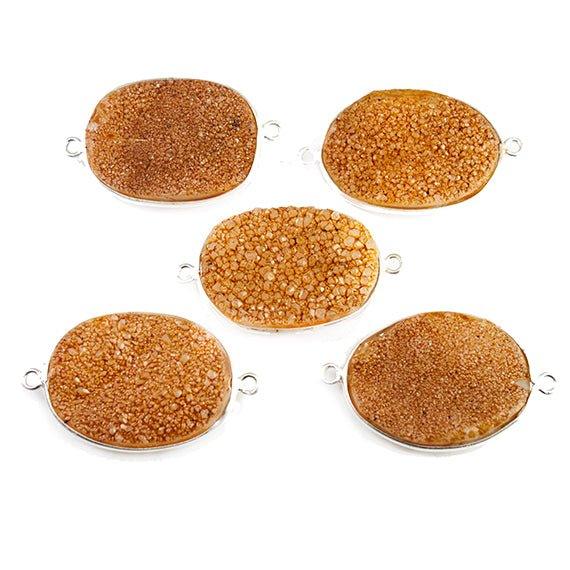 18x25mm Silver Bezeled Caramel Brown Drusy Oval Connector Focal 1 bead - The Bead Traders