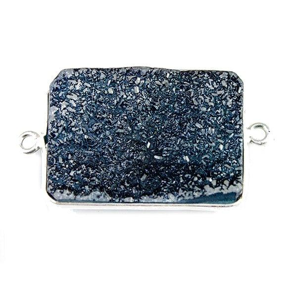 18x25mm Silver Bezeled Dark Blue Drusy Rectangle Connector Focal 1 bead - The Bead Traders