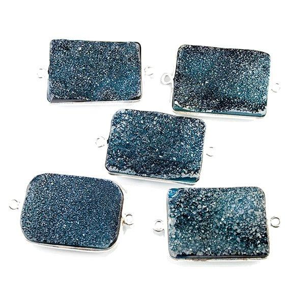 18x25mm Silver Bezeled Dark Blue Drusy Rectangle Connector Focal 1 bead - The Bead Traders