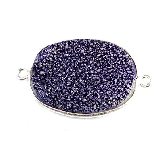 18x25mm Silver Bezeled Grape Purple Drusy Oval Connector Focal 1 bead - The Bead Traders