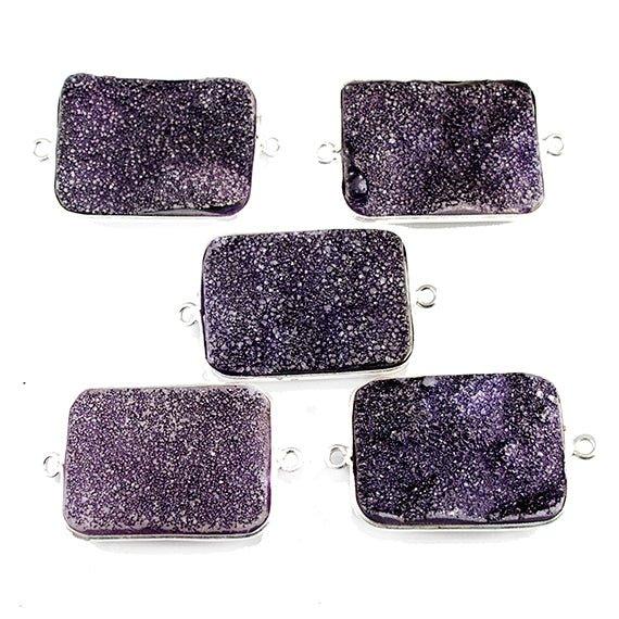 18x25mm Silver Bezeled Grape Purple Drusy Rectangle Connector Focal 1 bead - The Bead Traders