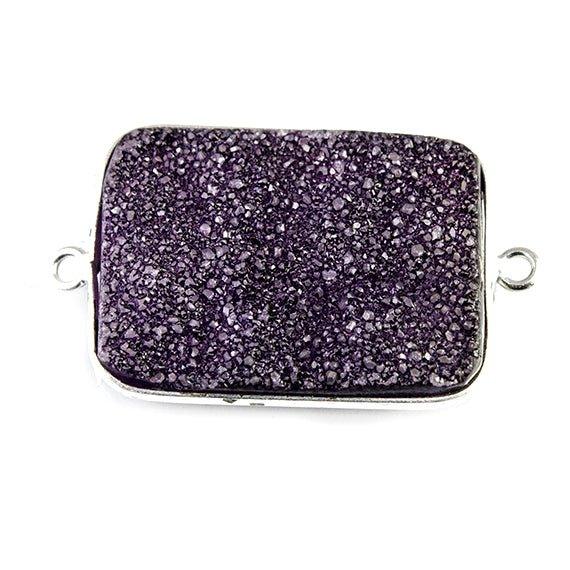 18x25mm Silver Bezeled Grape Purple Drusy Rectangle Connector Focal 1 bead - The Bead Traders