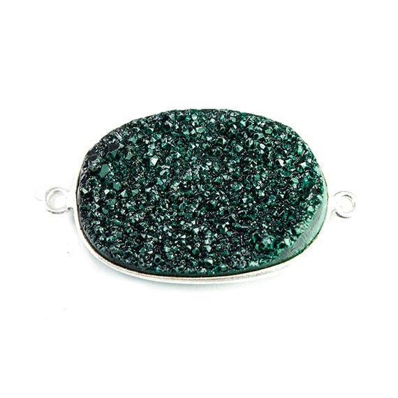 18x25mm Silver Bezeled Green Drusy Oval Connector Focal 1 bead - The Bead Traders