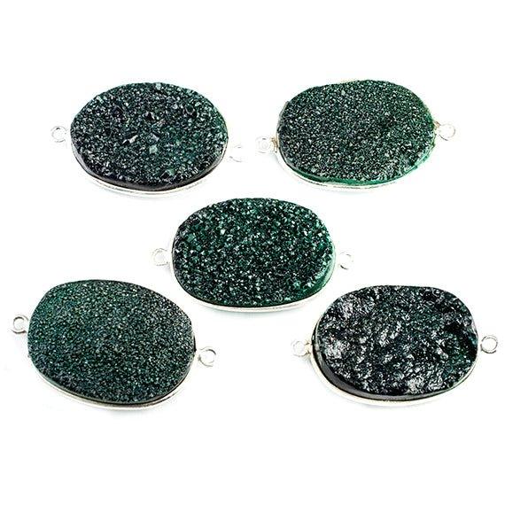 18x25mm Silver Bezeled Green Drusy Oval Connector Focal 1 bead - The Bead Traders