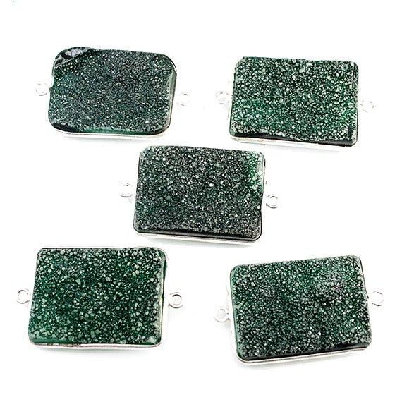 18x25mm Silver Bezeled Green Drusy Rectangle Connector Focal 1 bead - The Bead Traders