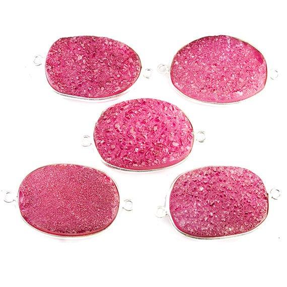 18x25mm Silver Bezeled Pink Drusy Oval Connector Focal 1 bead - The Bead Traders