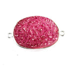 18x25mm Silver Bezeled Pink Drusy Oval Connector Focal 1 bead - The Bead Traders