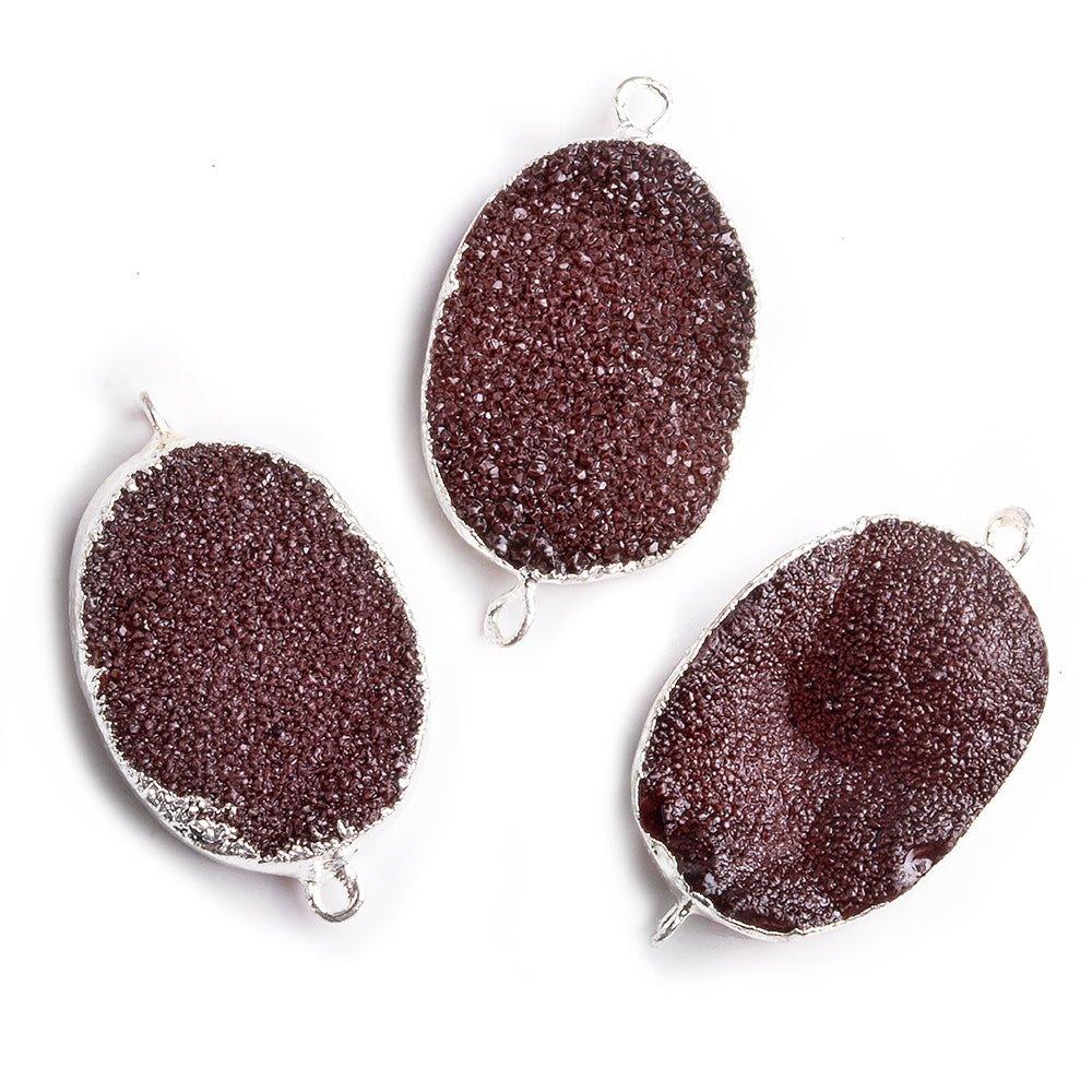 18x25mm Silver Leafed Berry Purple Drusy Oval Connector Focal 1 bead - The Bead Traders