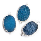 18x25mm Silver Leafed Blue Drusy Oval Connector Focal 1 bead - The Bead Traders