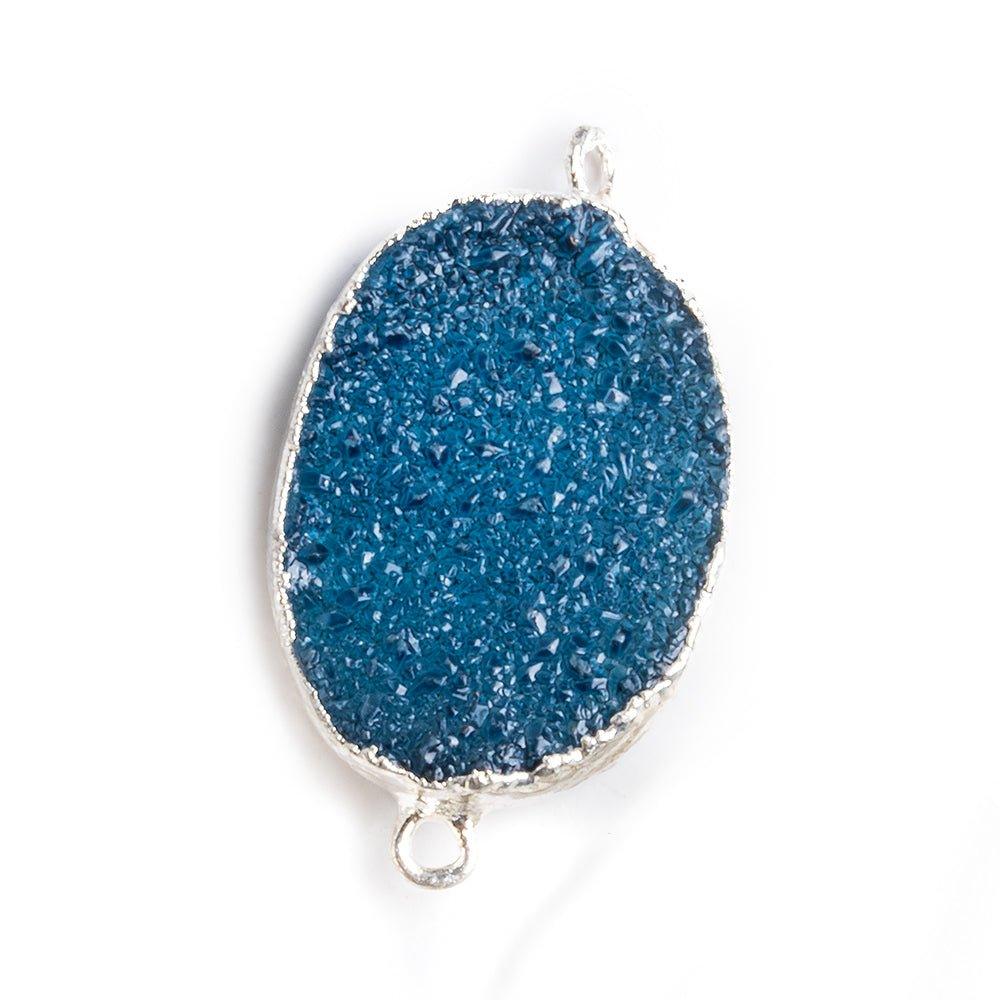 18x25mm Silver Leafed Blue Drusy Oval Connector Focal 1 bead - The Bead Traders