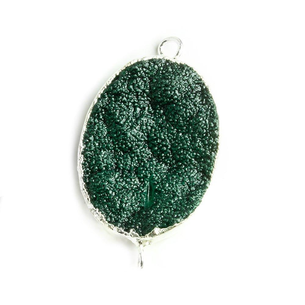 18x25mm Silver Leafed Dark Green Drusy Oval Connector Focal 1 bead - The Bead Traders