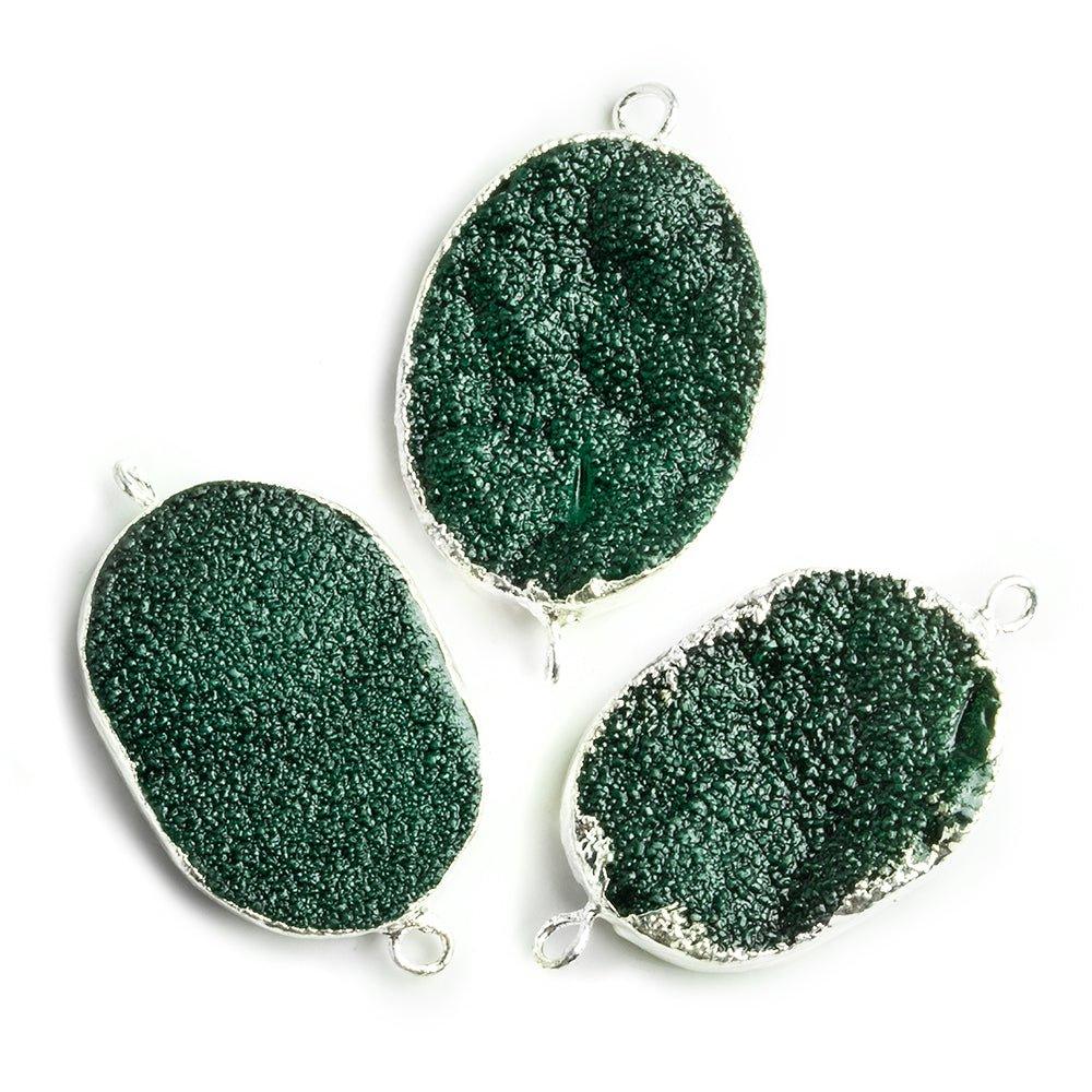 18x25mm Silver Leafed Dark Green Drusy Oval Connector Focal 1 bead - The Bead Traders