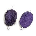 18x25mm Silver Leafed Grape Purple Drusy Oval Connector Focal 1 bead - The Bead Traders