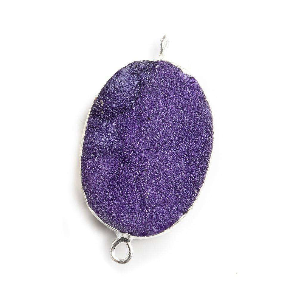 18x25mm Silver Leafed Grape Purple Drusy Oval Connector Focal 1 bead - The Bead Traders