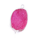 18x25mm Silver Leafed Pink Drusy Oval Connector Focal 1 bead - The Bead Traders