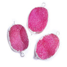 18x25mm Silver Leafed Pink Drusy Oval Connector Focal 1 bead - The Bead Traders