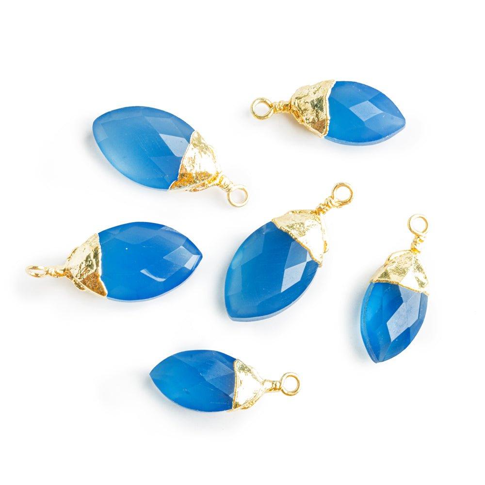 18x7mm-20x9mm Gold Leafed Santorini Blue Chalcedony Faceted Marquise Focal Pendant 1 Piece - The Bead Traders