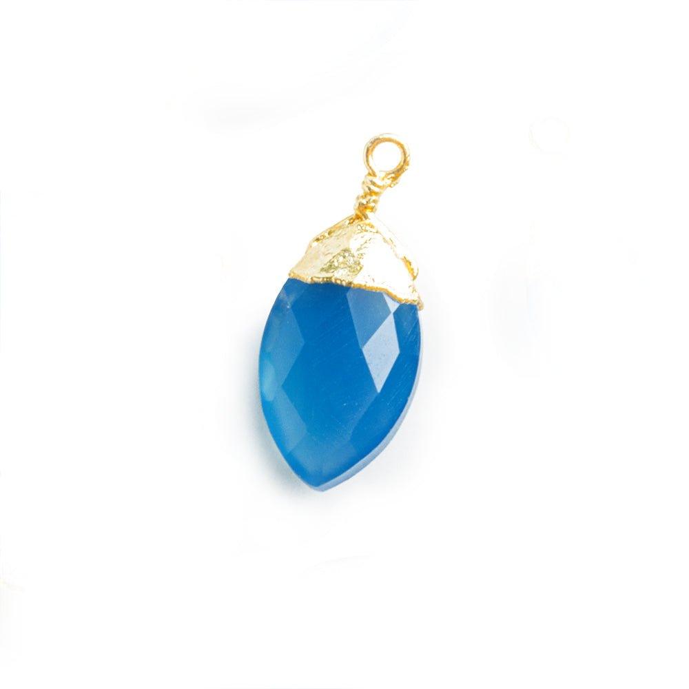 18x7mm-20x9mm Gold Leafed Santorini Blue Chalcedony Faceted Marquise Focal Pendant 1 Piece - The Bead Traders