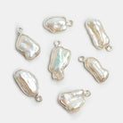 18x8mm Silver Bezeled Pinkish White Biwa Pearl Pendant 1 Piece - The Bead Traders