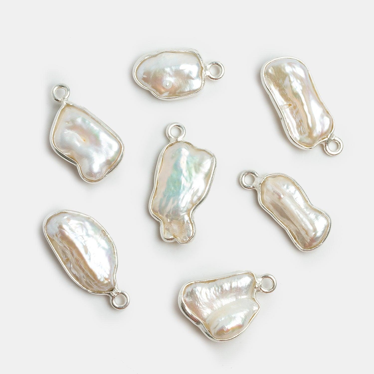 18x8mm Silver Bezeled Pinkish White Biwa Pearl Pendant 1 Piece - The Bead Traders
