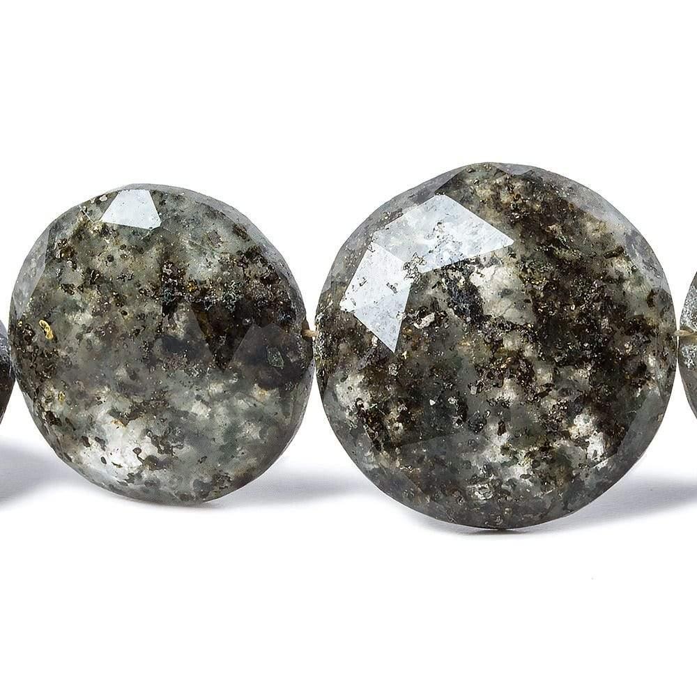 19-24mm Moss Quartz with Pyrite Straight Drill Coin 8 inch 10 beads - The Bead Traders