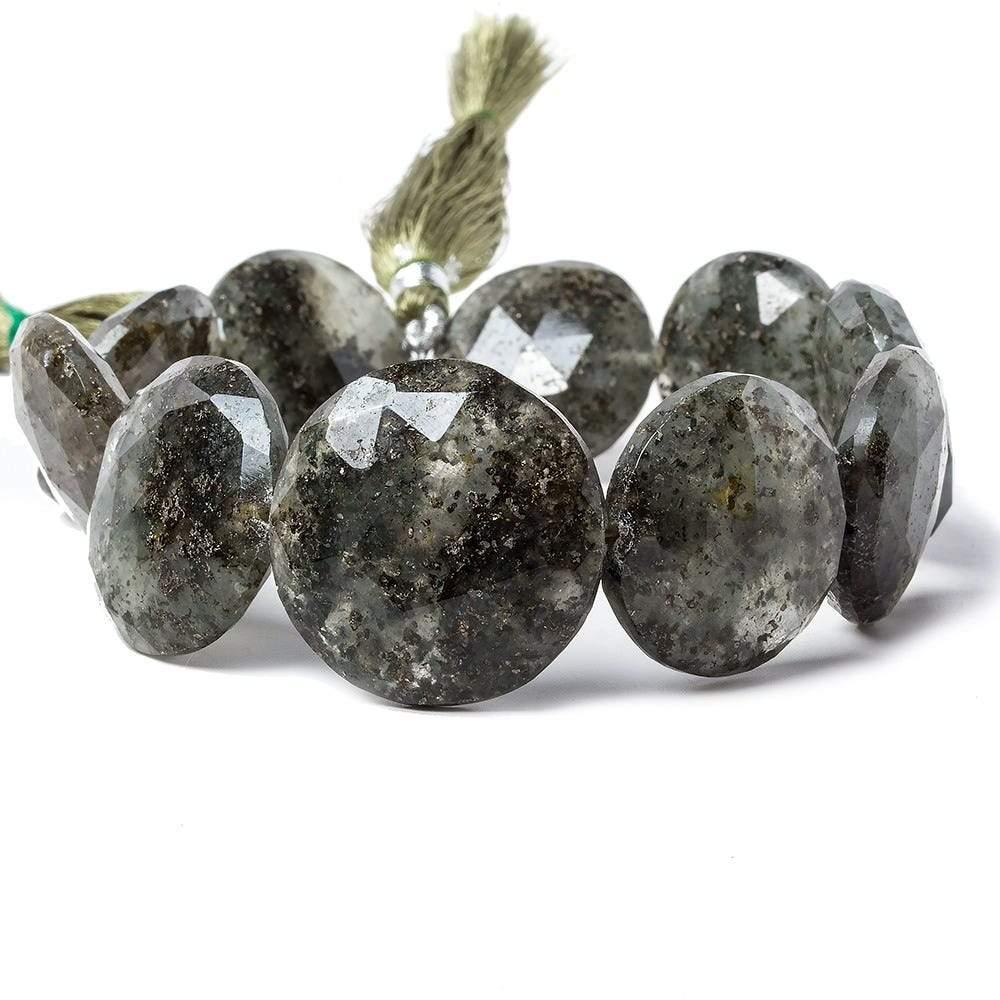 19-24mm Moss Quartz with Pyrite Straight Drill Coin 8 inch 10 beads - The Bead Traders