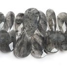 19-34mm Black Tourmalinated Quartz Faceted Pear Beads 8 inch 37 pieces - The Bead Traders