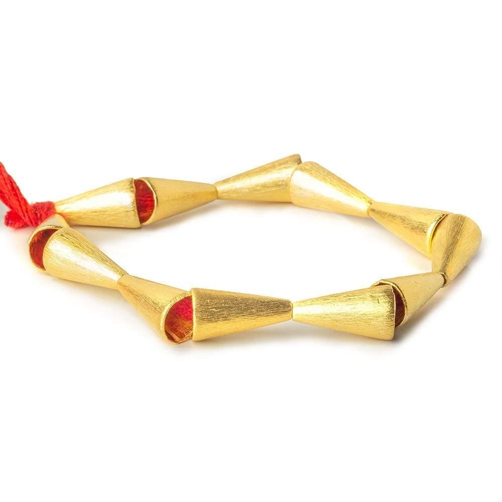 19x10mm 22kt Gold Plated Copper Satin Brushed Cone Beads 8 inch 12 pieces - The Bead Traders
