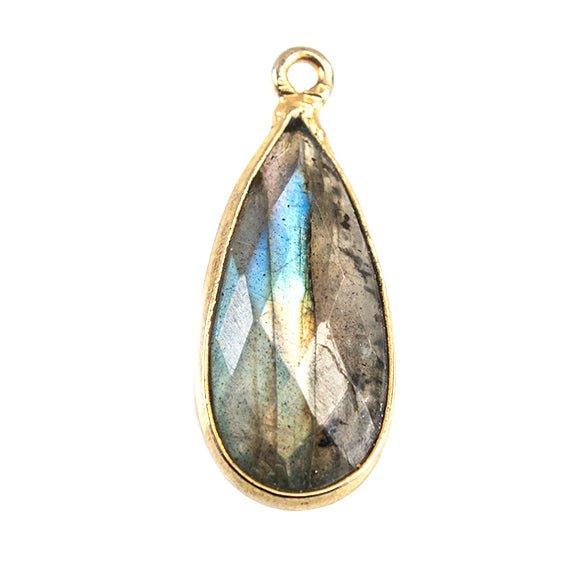 19x11mm 22kt Gold plated Bezel Labradorite Faceted Pear 1 Focal Bead - The Bead Traders