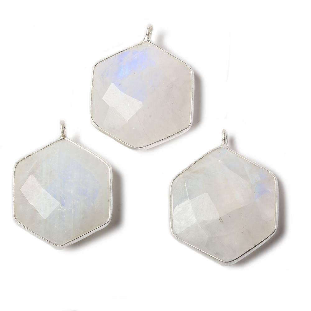 19x19mm Sterling Silver bezel Rainbow Moonstone Faceted Hexagon Pendant 1 focal bead - The Bead Traders