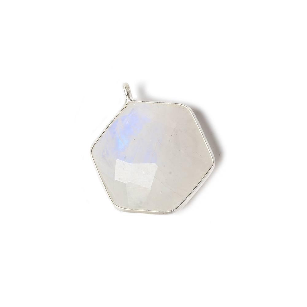 19x19mm Sterling Silver bezel Rainbow Moonstone Faceted Hexagon Pendant 1 focal bead - The Bead Traders