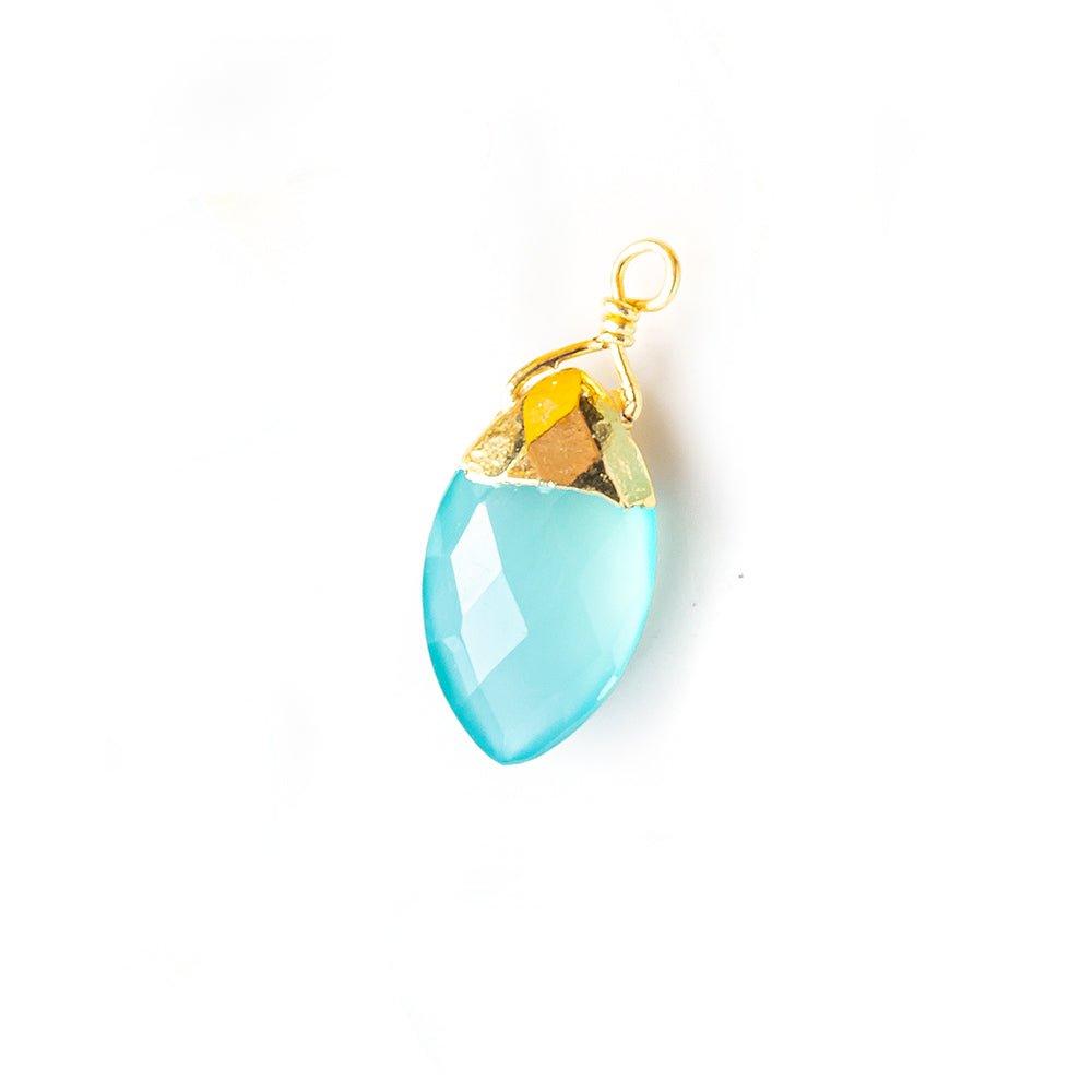 19x8 Gold Leafed Seafoam Blue Chalcedony Faceted Marquise Focal Pendant 1 Piece - The Bead Traders