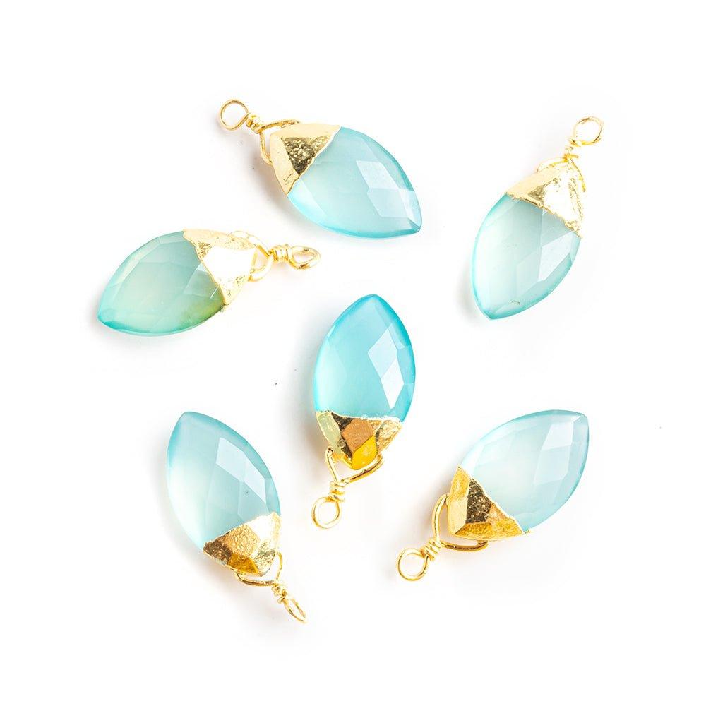 19x8 Gold Leafed Seafoam Blue Chalcedony Faceted Marquise Focal Pendant 1 Piece - The Bead Traders