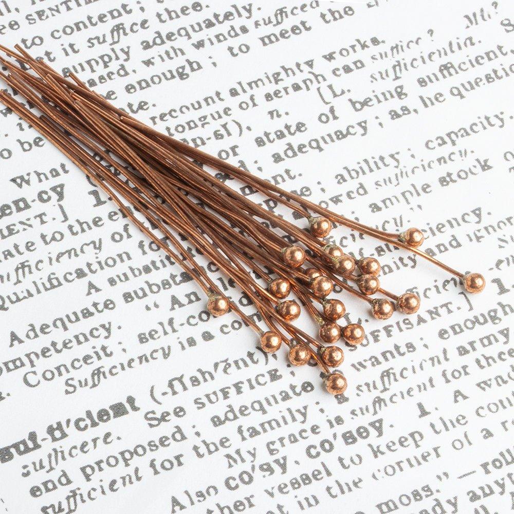 2 inch Copper 3mm Ball Headpin 26 Gauge 22 pieces - The Bead Traders