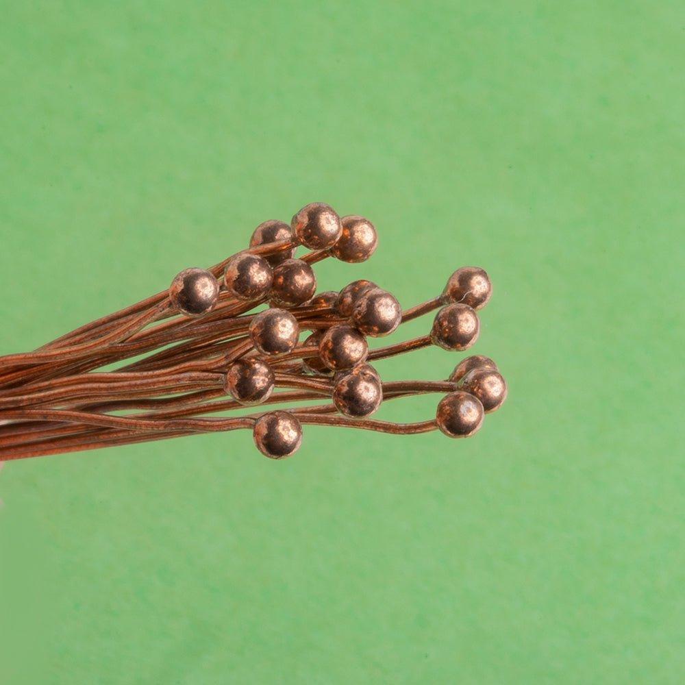 2 inch Copper 3mm Ball Headpin 26 Gauge 22 pieces - The Bead Traders