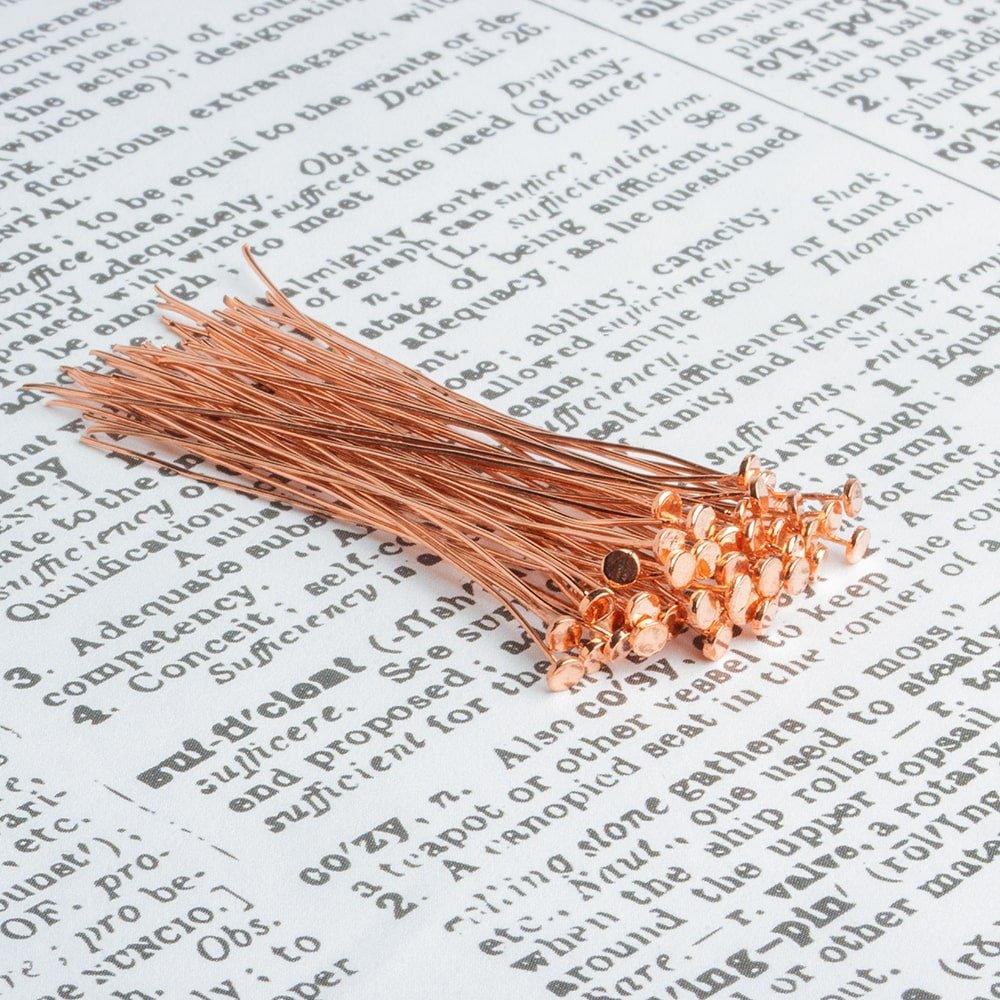 2 inch Copper Headpin with flat circular head 28 Gauge 22 pieces - The Bead Traders